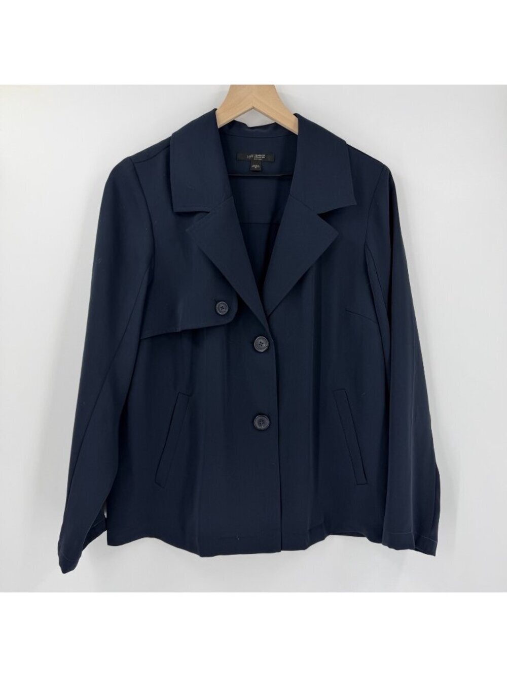 J. Jill Wearever Navy Blue Crop Jacket Size M Preppy Nautical Spring Summer Boxy